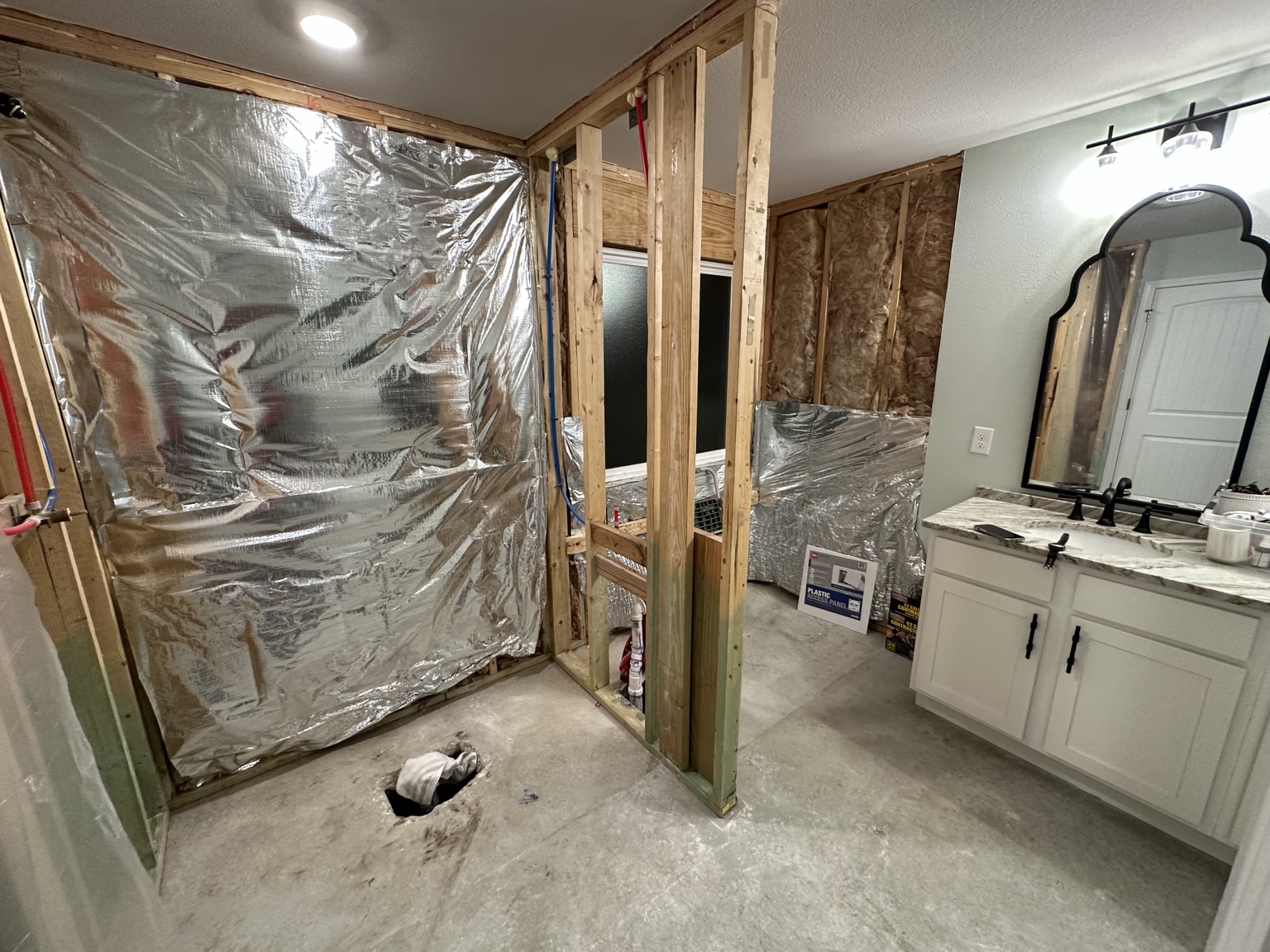 Walk-in shower transformation — in progress