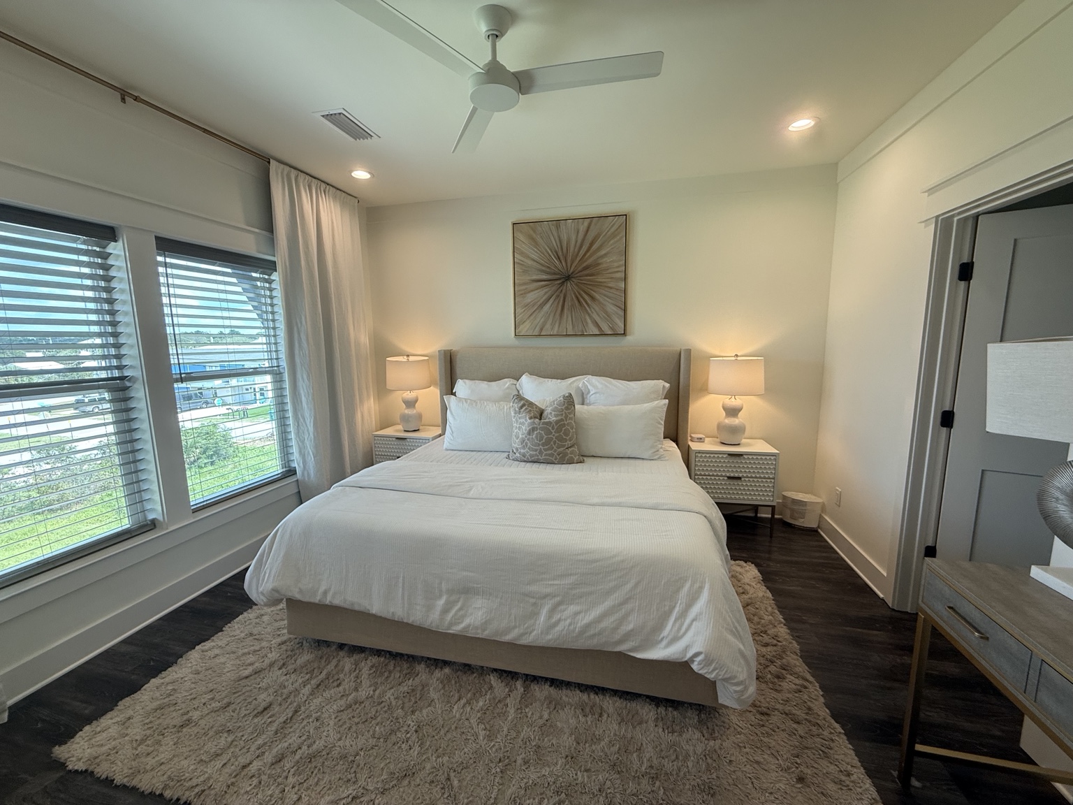 Bright vacation rental bedroom prepared for guests