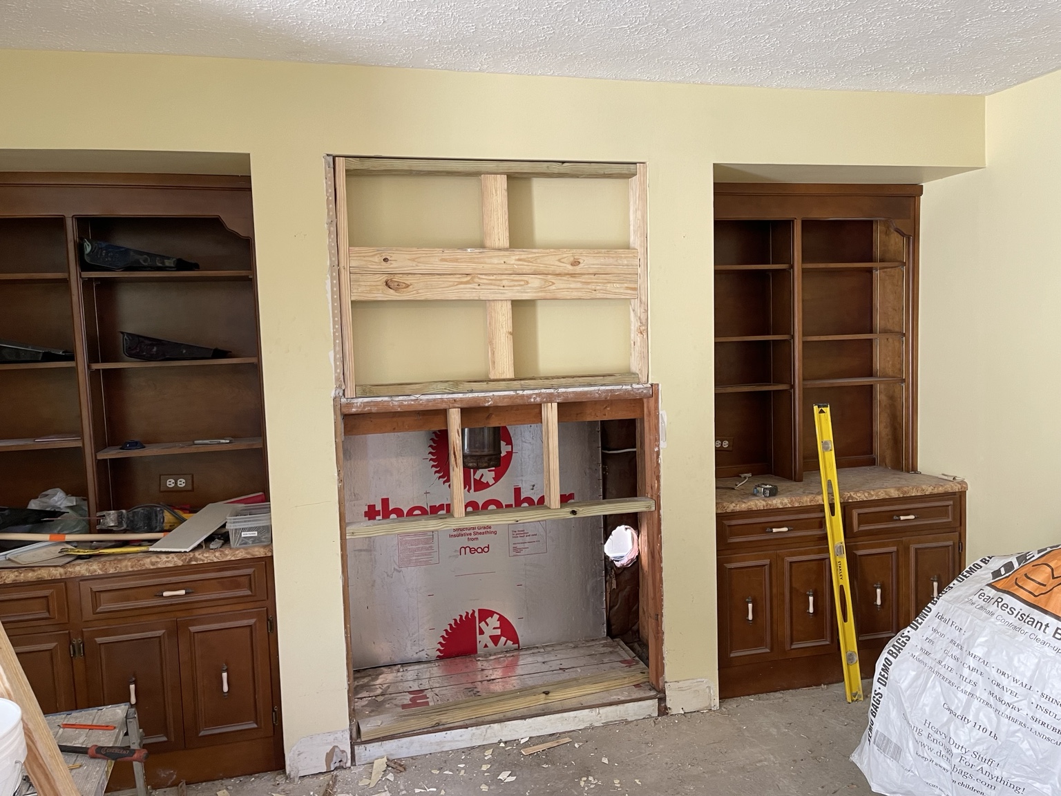 Custom fireplace framing in progress